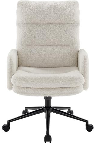 IWMH Schreibtischstuhl mit Hoher Rückenlehne,Bürostuhl Ergonomisch aus Kaschmir, Schminktisch Stuhl mit Armlehne, Drehstuhl Höhenverstellbarer Buero Wohnzimmer(weiß)