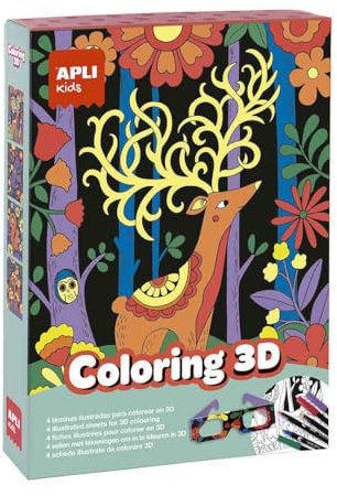 APLI Kids 18867 - Coloring 3D, Juego DIY para colorear con efecto 3D diferentes ilustraciones de animales.