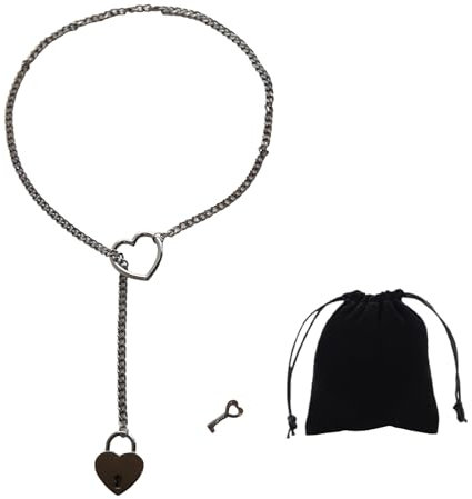 QTTRPCU Choker Kette, Heart O-Ring slip Chain Necklace mit Y-Heart Lock and Key Necklace, Stainless Steel Adjustable Halskette Herz