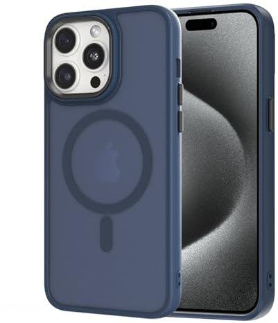 AOMYKE Cover Magnetica per iPhone 15 Pro, Custodia iPhone 15 Pro Compatibile con MagSafe, Traslucida Opaca Posteriore Sottile PC+TPU Bumper Antiurto Case - Blu