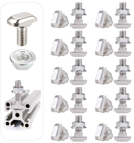 Boulon à encastrer en T et écrou à bride hexagonale M6 - Tête de marteau - Boulon en T - Vis coulissante pour (30 profilés en aluminium, M6)