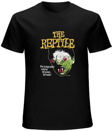 KAQlMAO Hammer Horror The Reptile FACE-Front Print- Adult Short Sleeves Mens t ShirtVintage T Shirt Short Sleeve Funny Top Black XL