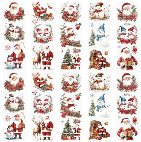 WANDIC 10PCS Christmas Snowman Rub On Transfer Sticker, Merry Christmas Stickers Transfer Decals for DIY Scrapbooking Photo Albums Furniture