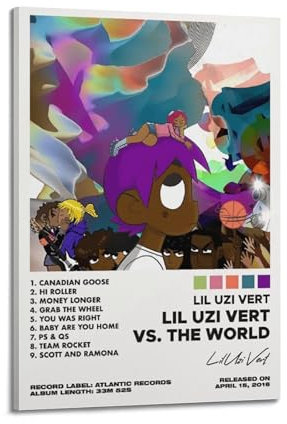 DDERLER Lil Uzi Vert Vs. The World Albumcover-Poster, Musikposter, Schlafzimmer-Poster, Rapper-Raumdekoration, Musik-Künstler-Poster, Rap-Album-Kunst, 30 x 45 cm, Rahmenstil