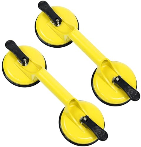 2 Pack Glass Suction Cups Heavy Duty Aluminum Vacuum Plate Handle Suckers to Lift Large Glass/Floor Gap Fixer/Tile Suction Cup Lifter/Pad for Lifting/Dent Puller, 100 kg Lifting Capacity (Yellow)