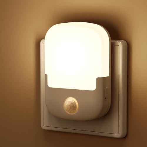 Briignite Nachtlicht Steckdose, LED Nachtlicht mit Bewegungssensor und Dämmerungssensor, 1W Helligkeitseinstellung Warmweiß 3000K für Küche Kinderzimmer Schlafzimmer Badezimmer Flur Treppe 1 Stück