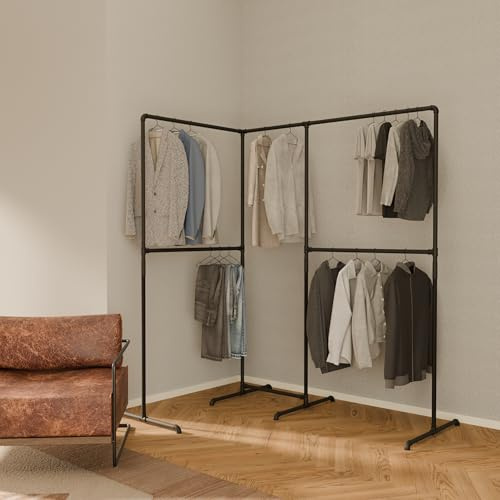 pamo Kleiderständer Schwarz – 178 x 194 cm – Industrial Design | Traglast 140 kg, Freistehend Garderobenständer, Pulverbeschichtet, Kratz- & Stoßfest, Einfache Montage