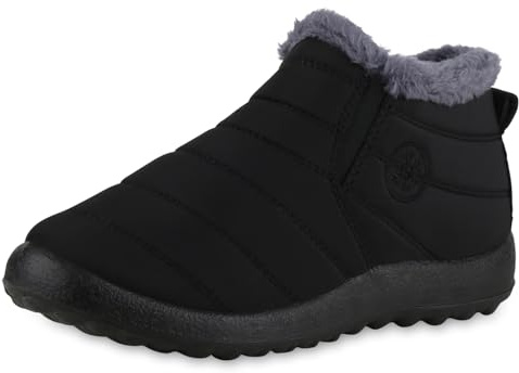 VAN HILL Damen Stiefeletten Winter Boots Warm Gefüttert Gesteppt Prints