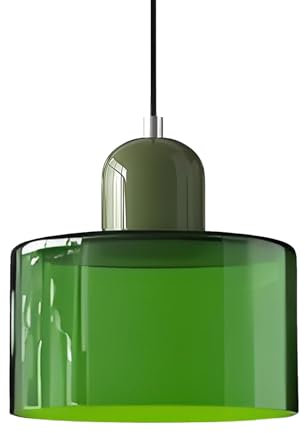 XIRYTU-H Suspension Scandinave Moderne en Verre, Lampe Suspendue E27, Hauteur Réglable 200 cm, Métal & Verre, Luminaire Design pour Cuisine, Salle à Manger, Salon, Café, Bar (15CM, Vert Brillant)