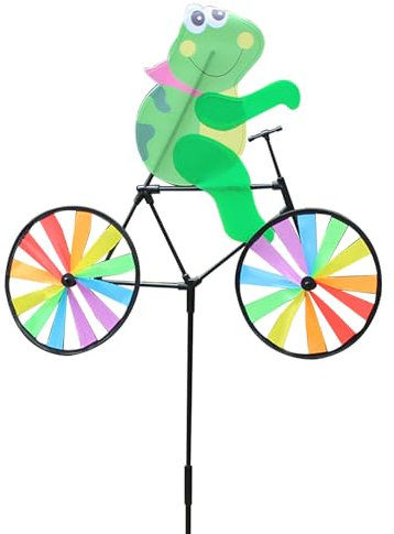 Windrad mit Pfahl niedliches Cartoon-Design lebendige Tier-Fahrrad-Windräder 53,3 x 88,9 cm dynamische Hofkunst für den Außenbereich für Gartenpark Frosch