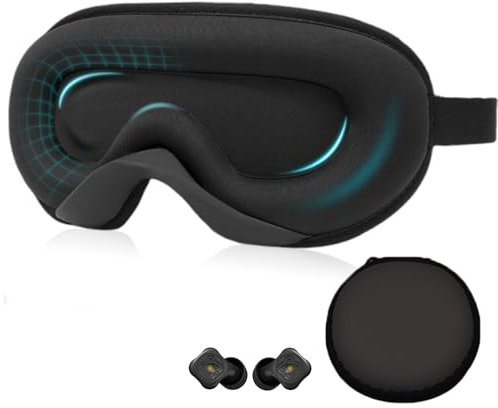 Elfinfi Schlafmaske + Ohrstöpsel zum Schlafen, Wiederverwendbarer Pro Comfort 3D Sleep Mask für Seitenschläfer, 50dB Noise Cancelling