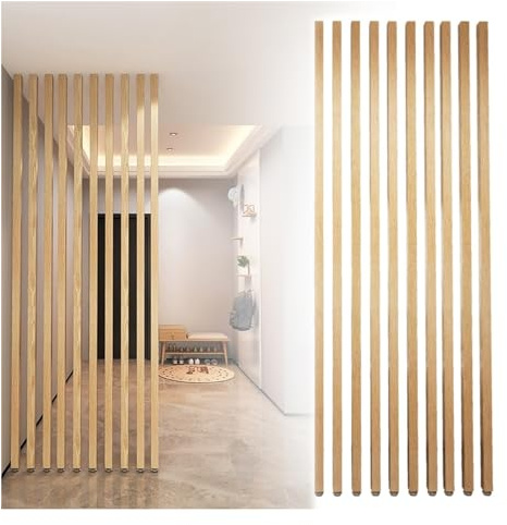 10 x Holz-Raumteiler, Boden bis Decke, kein Bohren erforderlich, Lamellen für Wohnzimmer, Heimbüro, Eingangsdekoration