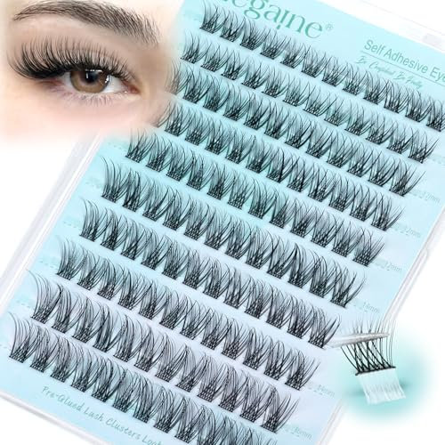 Zegaine Self Adhesive Eyelashes Natural Self Adhesive Lash Clusters Wispy Pre Glued Lashes Natural Look Cluster Eyelash Extensions C-Curly Glueless Lash Clusters Reusable No Glue Needed 10-16MM 120Pcs