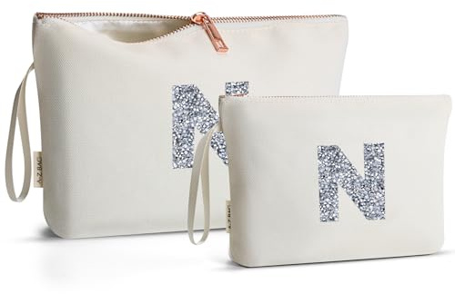A-Z Bag Personalisierte Kosmetiktasche - Geschenke für Frauen Geburtstag, N | Make-up Etui mit Glitzer-Buchstabe, Geburtstagsgeschenk für Freundin Schwester Mädchen Kollegin, Schminktasche Damen 2 Fach