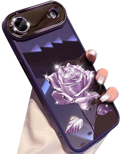 Changjia for iPhone Air Fairy Rose Clear Case,Cute Flower Floral with Glitter Bling Sparkly Camera Lens Protector Soft TPU Bumper Shockproof Women Girls Slim Protective Case for iPhone Air 6.5,Purple