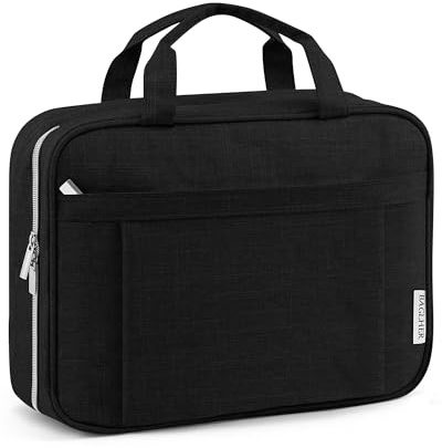 BAGLHER Kosmetiktasche Damen Transparent mit 360° Haken - wasserdichte Reise Waschtasche Faltbare Toilettentasche Organizer für Makeup & Toilettenartikel, Kulturtasche,Groß, Schwarz