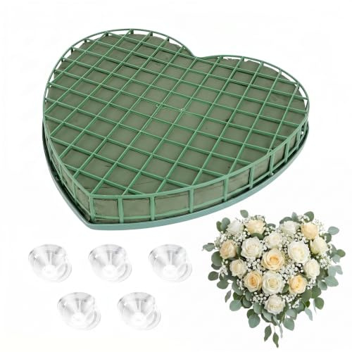 VILLCASE Steckschaum Herz, Blumenschaum für Blumengestecke mit Gitter und Saugnäpfe, 31x29x4cm Blumensteckmasse für Feiern, Hochzeit, Geburtstag, Auto, Frischblumen
