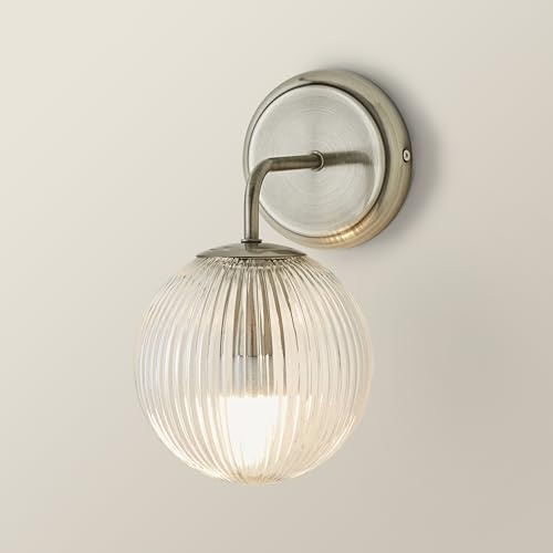 ValueLights | Kempton Pair of Brushed Chrome Ribbed Glass Globe Shade Wall Lights and Bulbs | Wall Lights, Home Décor & Improvement Essential | Mains Wired