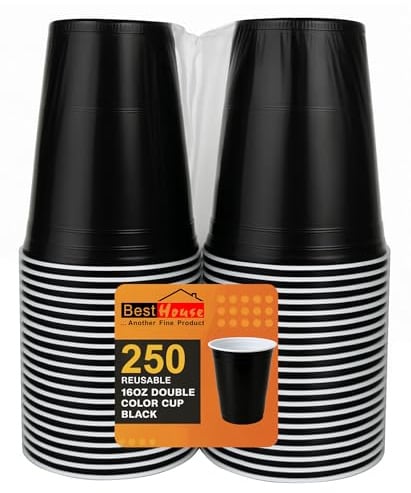BH | Black Plastic Cups | 16oz | 470 ml | 250-Pack | Party Cup, Drinking Cup for Party, Events, Everyday, Christmas, Games, Wedding and Picnics, Reusable & Recyclable Drinking Cups - by Best House