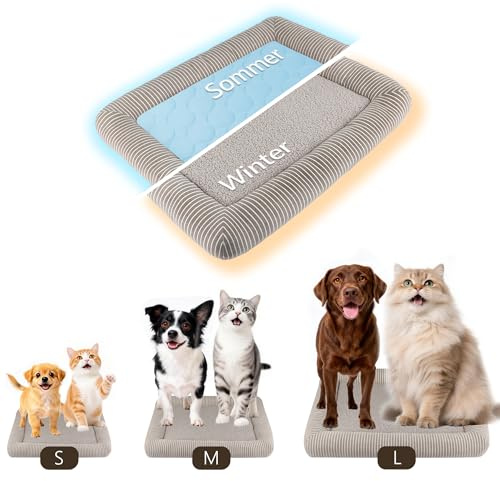 Gzxhsy 2-in-1 Katzenbett Hundebett Waschbar | Flauschiges Winter- & Kühles Sommer-Haustierbett | Atmungsaktiv und Weich für Kleine, Mittelgroße & Große Hunde & Katzen (M)
