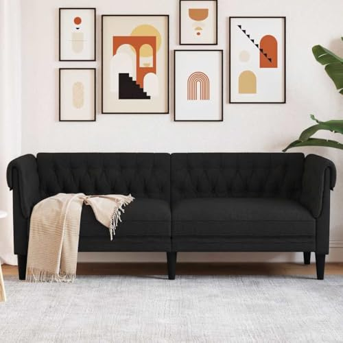 ZQQLVOO Chesterfield-Sofa 3-Sitzer Schwarz Stoff Klassisches Chesterfield-Sofa für Wohnzimmer, 2-Sitzer mit Polsterung und Stützbeinen