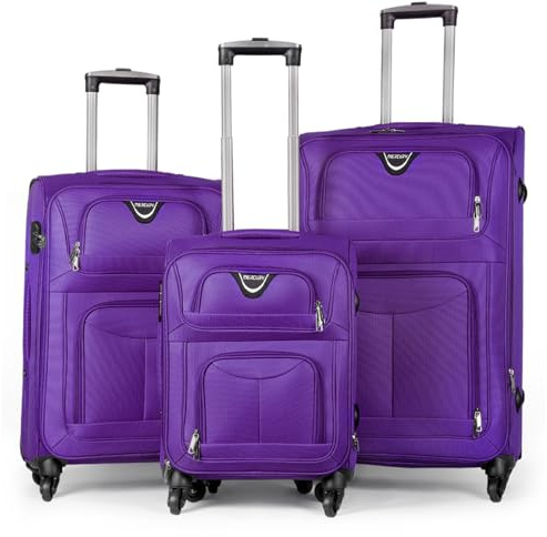 MERCURY TEXTIL - Juego de Maletas 3pcs de Tela (Lila) | con 4 Ruedas Giratorias 360°, Expandible (Cabina, Mediana y Grande), Cierre de Seguridad - Ideal para Viajes y Vacaciones