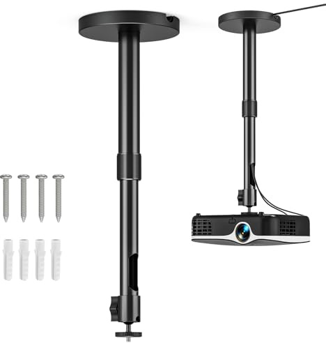 Jubor Takprojektorhållare, väggfäste för projektor med 360° rotation, 27,5–38 cm utdragbar stolpe, 1/4 tum skruvmonteringsfäste för hemmabio, spelrum, kontor