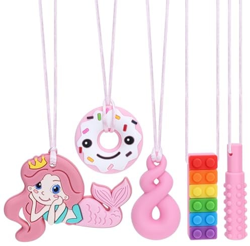 MizzyTots 5 Stück Sensorische ketten für Kinder, Autismus-Spielzeug | BPA-frei Sinneskette Halskette für Babys, Kleinkinder & Kinder mit Autismus, ADHS | Beißkette als Zahnungshilfe/Stressabbau