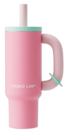 CHAKO LAB BaWang Insulated Tumbler | Tumbler with Handle and Straw 33oz | Cup Holder Friendly for Travel | Leakproof Water Bottle | BPA-Free | Strawberry