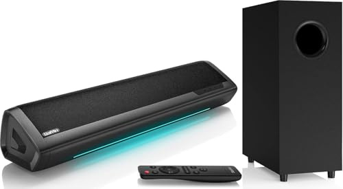 Saiyin 17 Pollici 70W Soundbar con Subwoofer per TV | Home Cinema 2.1 Canali ，Bassi Regolabili, Indicatore di Volume e Ingressi Bluetooth/Ottico/AUX per TV, PC, Proiettore
