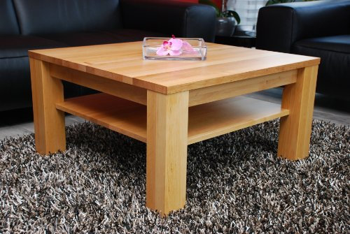 Holzprojekt-Summer Couchtisch 80x80 cm mit Ablage/Erle/Echtholz/Massivholz/Höhe 42 cm