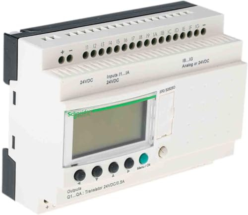 Schneider Electric modular smart relay, Zelio Logic SR2 SR3, 26 IO, 24V DC, clock, display, 10 transistor outputs