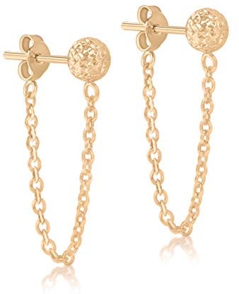CARISSIMA Women's 9 ct Rose Gold 6 mm Diamond Cut Ball and Chain Drop Earrings