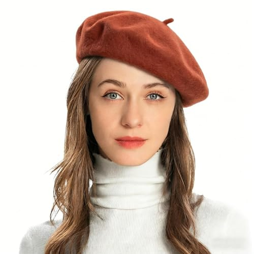 ZLYC Frauen Klassische Der Französische Künstler Wolle Baskenmütze Barett | Damen Einfarbige Vintage Hüte im Künstler-Stil für Herbst und Winter,auf Reisen oder im Alltag