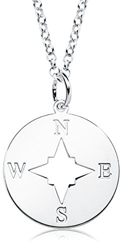 Iyé Biyé Jewels Collier pour femme en argent 925 Rose des vents 17 mm Chaîne maille forçat d'une longueur ajustable de 42 cm.