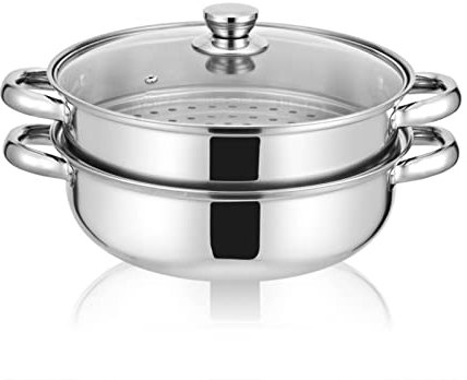 11in Double Boilder, Pot, Pot Vegetable Steamer, Stainless Steel, FRP Cover, Bear 15KG, Uniformly Heated, Rugged Handle, Work with Gas, Electric and Grill Stove top