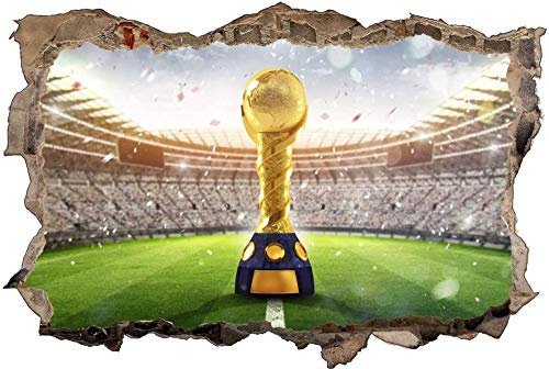 3D Wandtattoo Mauerloch Wandsticker Wandaufkleber Durchbruch selbstklebend Schlafzimmer Wohnzimmer Kinderzimmer,Pokal Stadion Fußball,Größe: 80x120cm