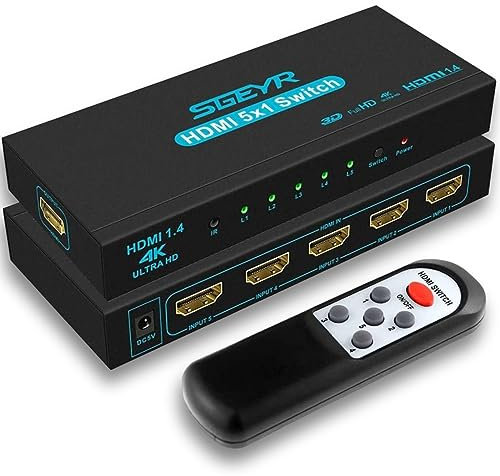 HDMI SGEYR HDMI Switcher 4K 30Hz Switch HDMI 5 in 1 Uscita Supporta 4K 30Hz 2K UHD HDCR 1.4 3D 1080P per PS4 Xbox HDTV DVD