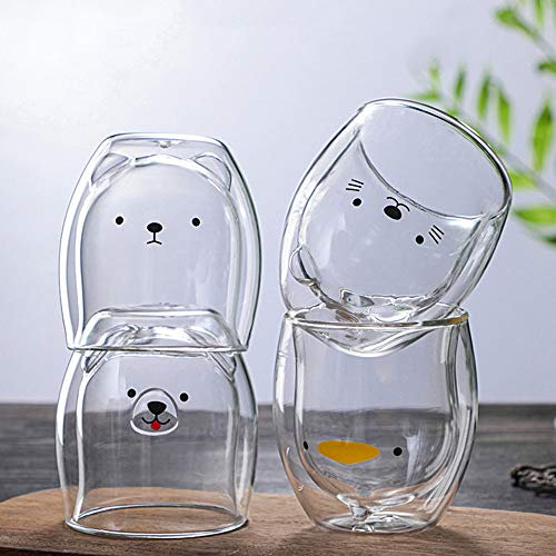Sufubai Lot de 4 tasses en verre doublé - Motif dessin animé mignon - Pour cadeau d'anniversaire