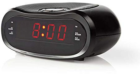 Ex-Pro Retro RED Digital Alarm Clock Radio, 0.6 LCD Display with Sleep and Snooze Function, Dual Alarm, and 20 Presets - Black