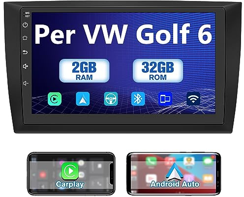 AWESAFE Autoradio 13 per Golf 6 (2008-2016) con CarPlay e Android Auto 9 Pollici Radio Android (2G+32GB) Stereo con cornice esterna, Funzione con Comm