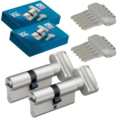 BASI | 2er SET V55 Profil-Knaufzylinder K30/30 mm | Gleichschließend | Zylinderschloss mit 5 Wendeschlüssel | Bohrmuldenschlüssel | Pickingschutz & Anbohrschutz | Türzylinder Schließzylinder