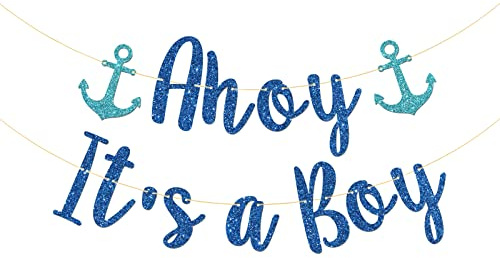 Talorine Ahoy It's a Boy Banner, Sailor Thema Party Dekor, Baby Shower Gender Reveal, nautische Party Dekorationen (Blauer Glitzer)