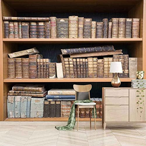 Mural Photo Wallpaper - Vintage Book Shelf - Peel And Stick Wallpaper - 3D Self-Adhesive Mural - 3D Bedroom Wall Sticker Wallpaper - 3D Wall Art Poster Picture Removable Wall Photo 350 x 256 cm (WxH)
