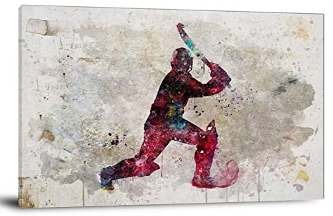 Abstrakter Cricket-Spieler-Druck auf Leinwand, Sport-Motivationsposter, Aquarell-Vintage-Wandkunst, Aquarelldruck, Cricket-Wandkunst für Bar-Dekoration, Freunde, Kinder, Männer, Frauen, 50 x 75 cm