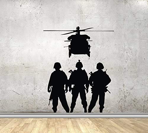 Wandtattoos Militär Armee Silhouette Veteran Soldaten Hubschrauber Dekor Aufkleber Vinyl 42X52CM