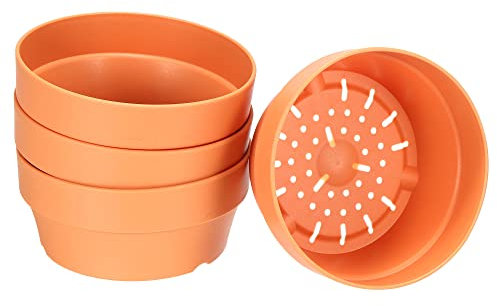 MISETA Pot de fleurs en plastique de 12,7 cm avec trou, lot de 4 pots de fleurs pour intérieur et extérieur, orange (couleur : orange, taille : 5)