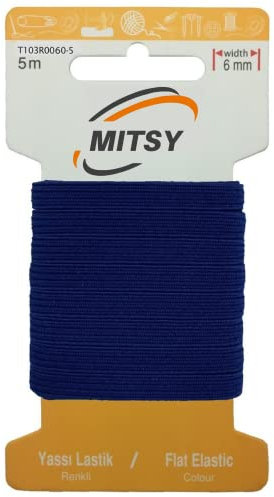 MITSY Reißfeste Gummiband Gummibänder zum Nähen Breit 6 mm 5 m Marine Blau Stark Gummilitze für Hosengummi Haushalt DIY Handwerk Stoffe zum Nahen