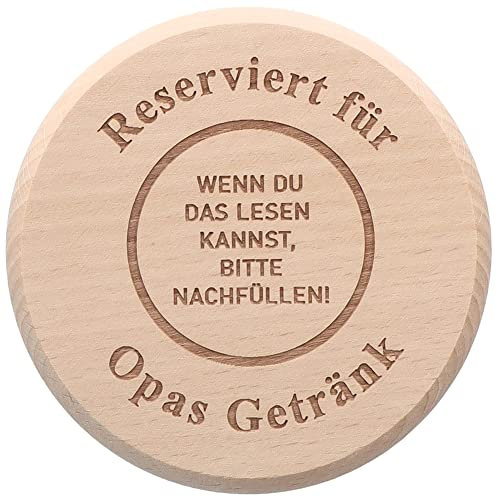Spruchreif | Holz- Untersetzer & Deckel mit Gravur „Reserviert für Opas Getränk“ | Lustiges Vatertagsgeschenk für Opa & Großeltern
