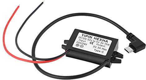 DC 24V/12V to 5V USB Type-C Right Angle Step Down Converter Output 3A 15W Buck Module Power Adapter, Compatible with Raspberry Pi 4, Mobile Phones